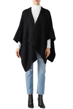Elk READ Size One Size Black Chale Wool Oversized Wrap Poncho Quiet Luxury S3-9